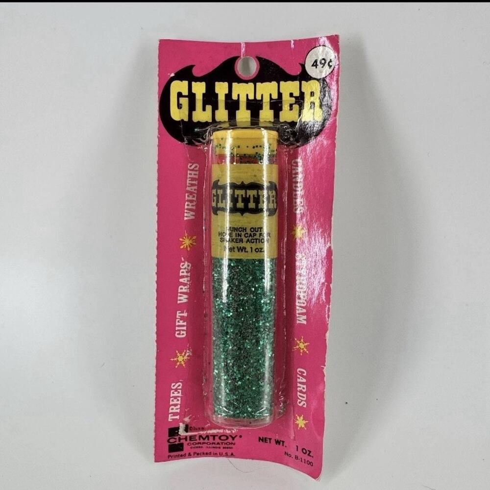 Emerald Green Glitter Tube Chemtoy 1972 Shaker Tube Crafts Vtg NOS